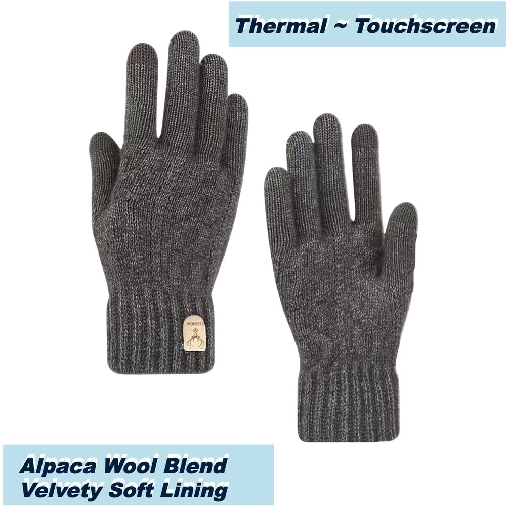 Unisex Alpaca Velvet Blend Winter Thermal Driving Gloves Gray Touchscreen XL NEW
